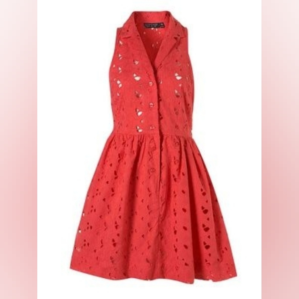 Topshop Red Eyelet Fit & Flare Dress – US 2 ❤️